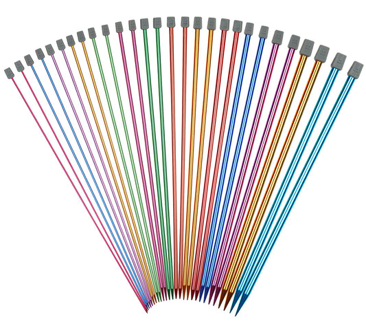 Coopay Long Lightweight Knitting Needles Set for Arthritis Hands - 35cm UK Size, Funky Colored Metal, 14 Pairs of Aluminum - Complete Set