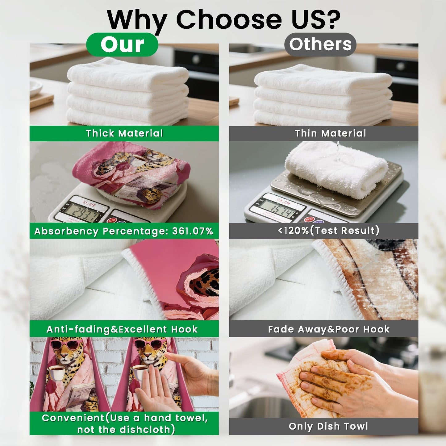 CUTHOLLOW 2 Pcs Pink Bathroom Leopard Hanging Kitchen Towels with Loop