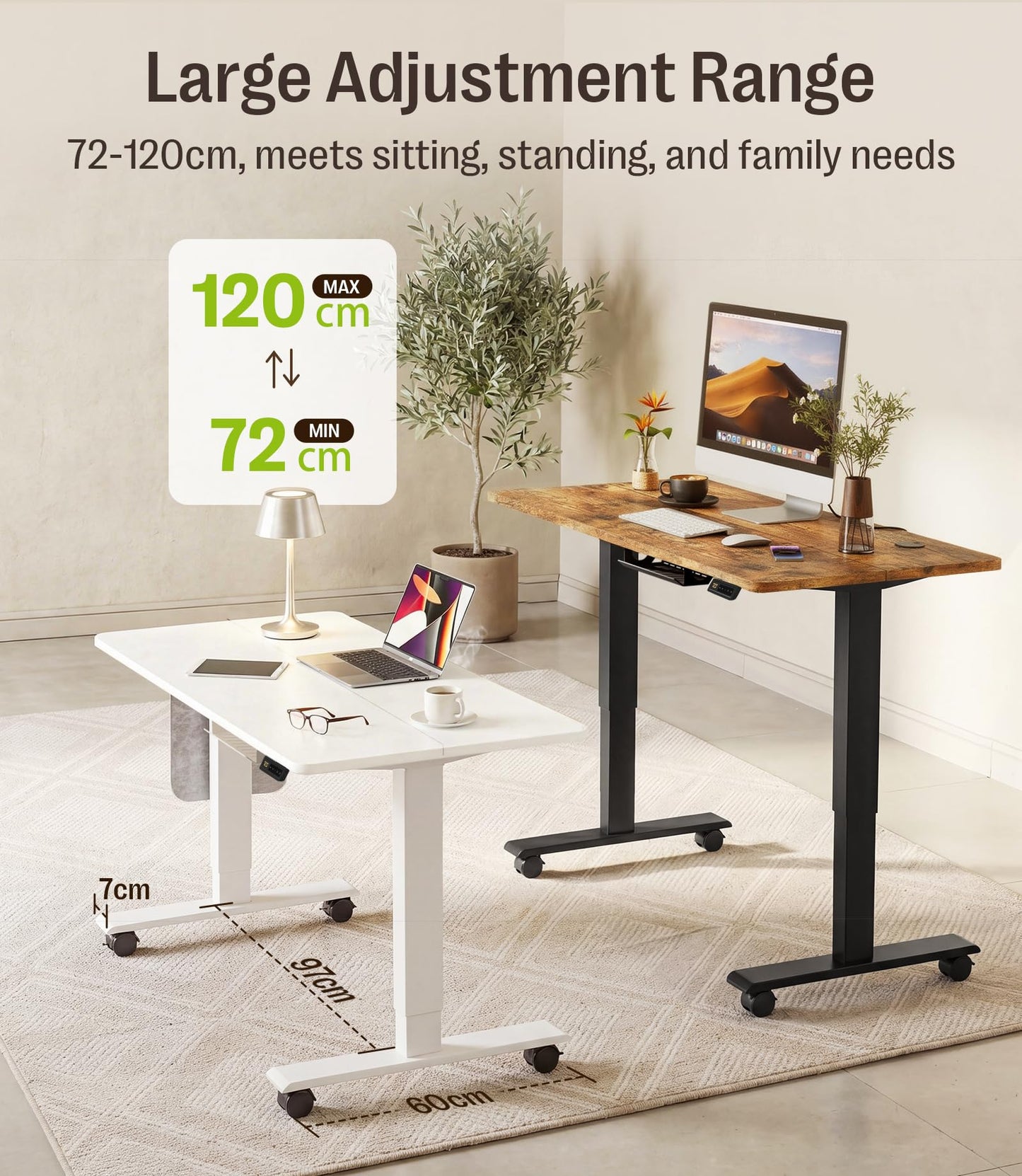 MAIDeSITe Electric Height Adjustable Standing Desk, 120x60cm Sit Stand Desk
