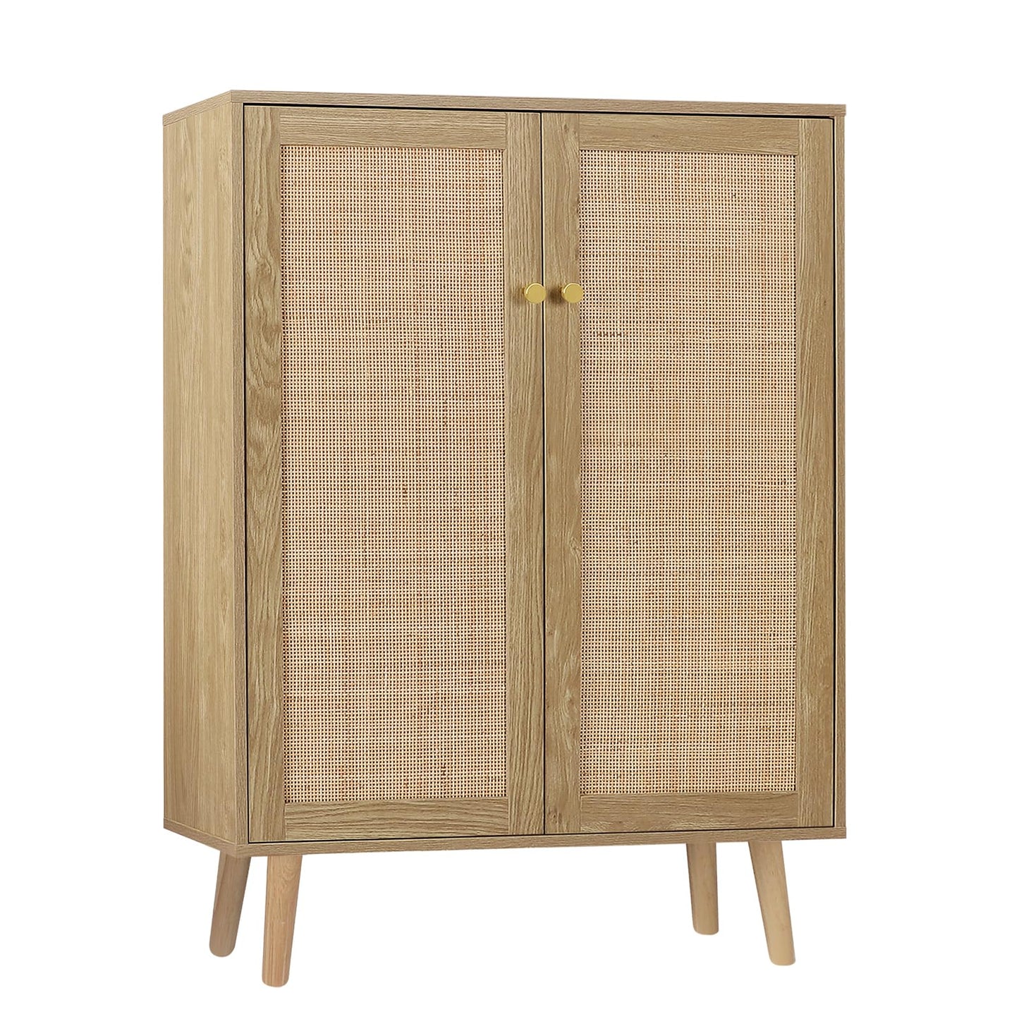 Skokliz Rattan Storage Cabinet with Doors, 44" H Tall Sideboard Storage with Adjustable Shelves