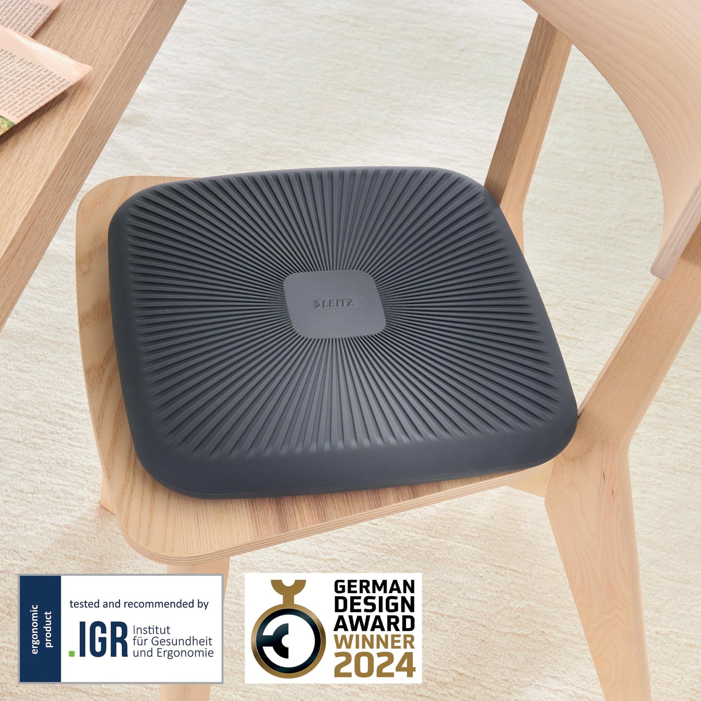 Leitz Ergo Active Wobble Cushion, Ergonomic Seat Cushion for Office Chair, Square Seat Pad for Improved Ergonomics, 65390089