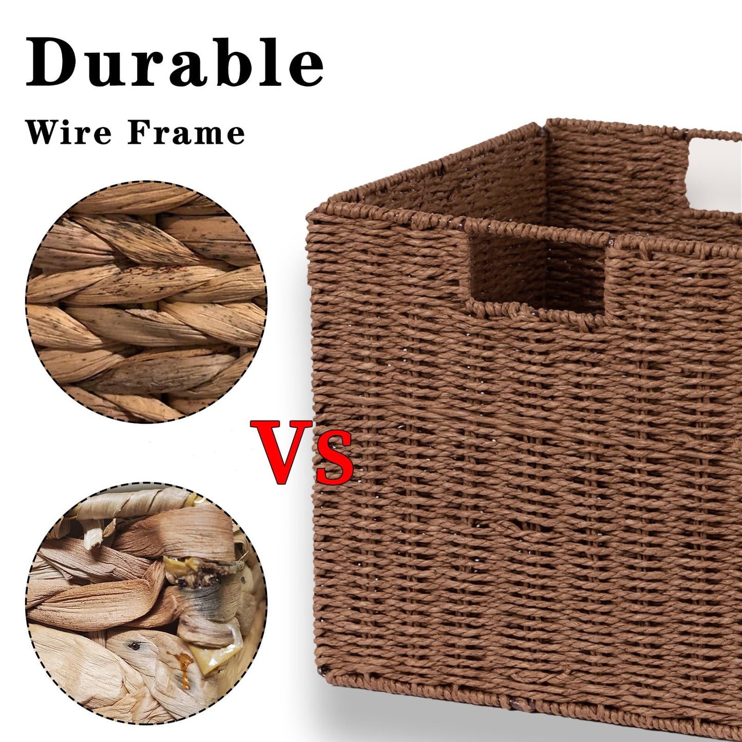 Vagusicc Wicker Storage Basket, Set of 2 Handwoven Wicker Basket, Foldable Storage Baskets Organizer Cube Bins with Handles for Shelves Bathroom