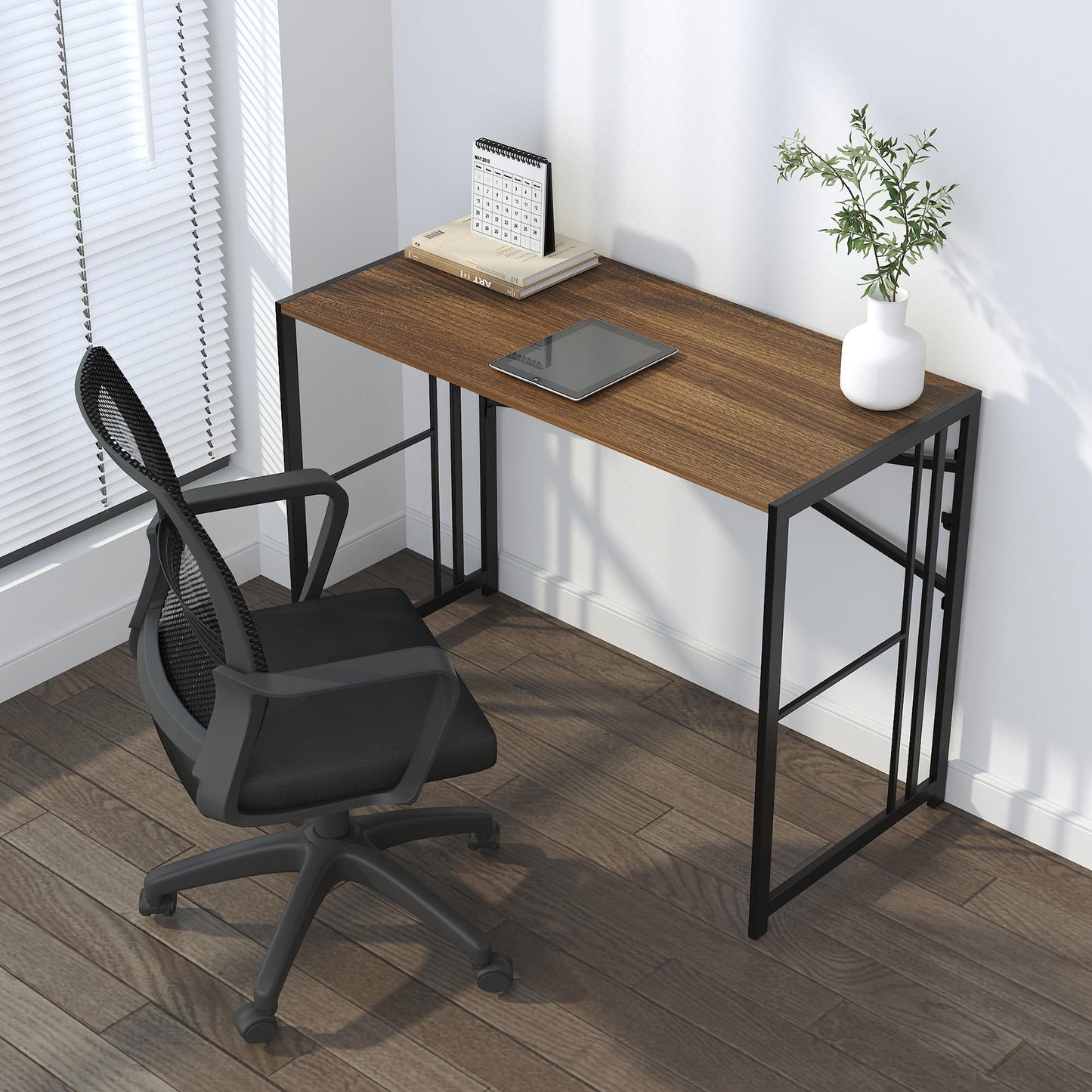 Lutown-Teen Folding Computer Desk 103 cm No Assembly Required, Espresso