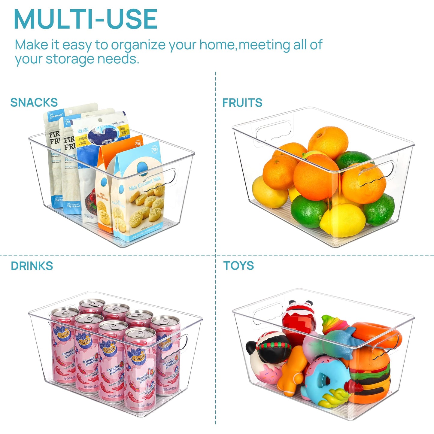 Vtopmart Fridge Organisers Plastic, Clear Kitchen Storage Boxes 6 Pack