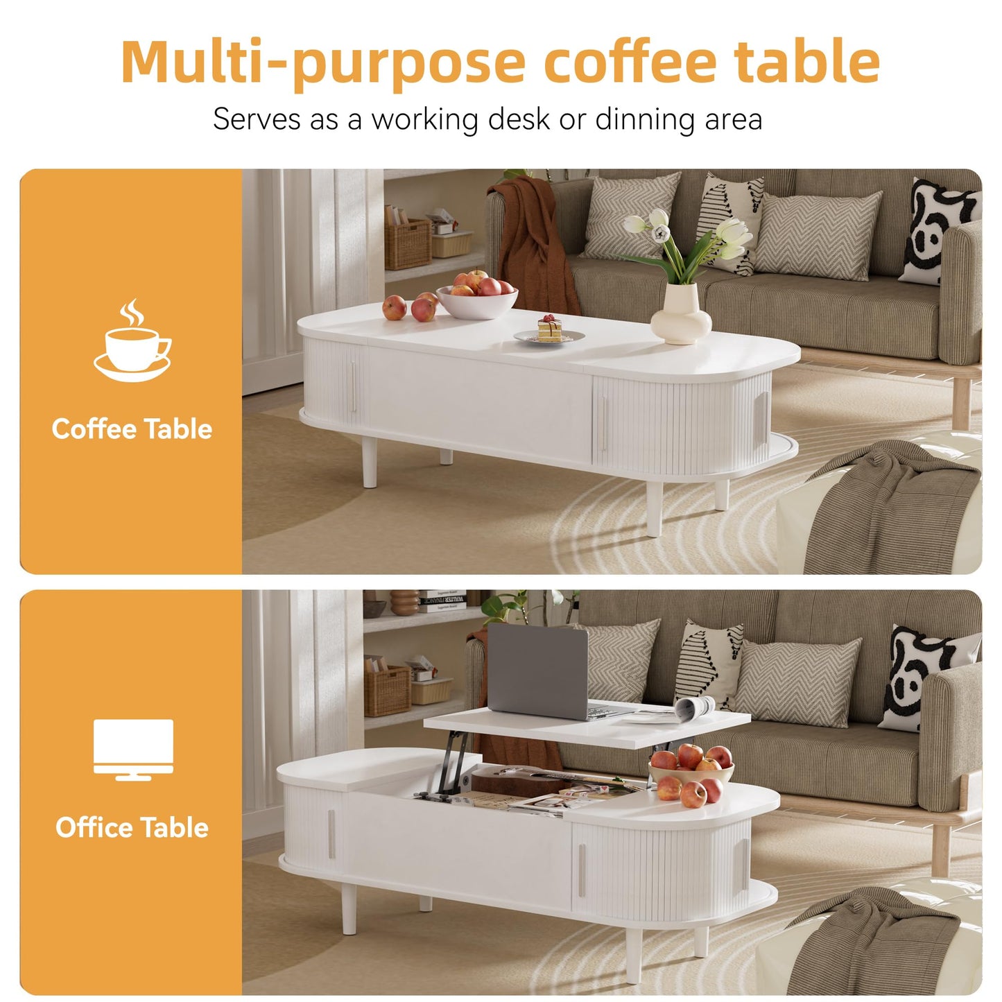 PURFINO Coffee Table with Lift Top - Wooden Modern Centre Table with Unique Textured & Hidden Storage, for Living Room, Bedroom, Small Space