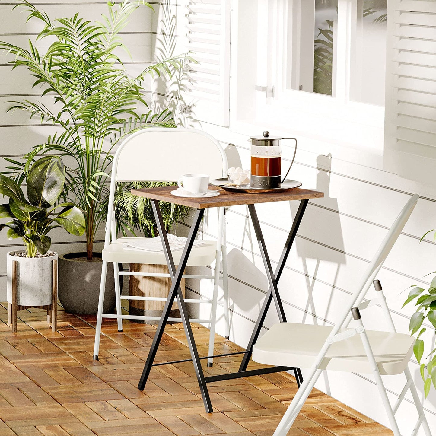 HOOBRO Folding TV Tray Tables Set of 4 with Storage Rack