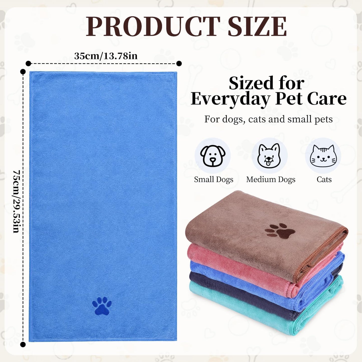 5 Pack Dog Towels for Drying Dogs, 35 x 75 cm Microfiber Towels