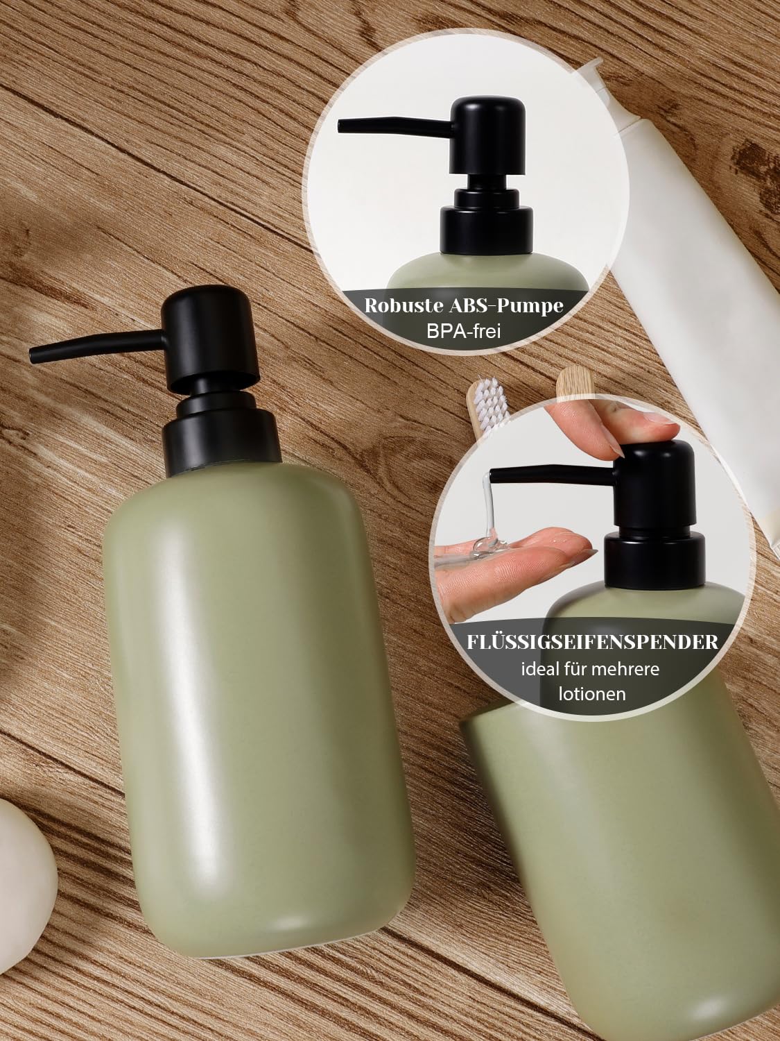Autumnlife 3 Pcs Ceramic Bathroom Accessory Set - Liquid Soap Dispenser, Toothbrush Holder & Tray, Bathroom Counter Set