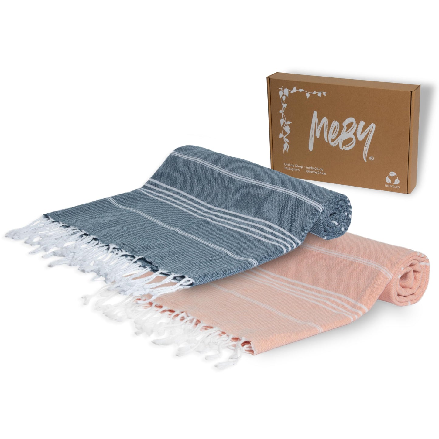 MEBY Set of 2 XXL Sauna Towels (100 x 200 cm) Beach Towel, Bath Towel, Turkish Hammam Towel, Hand Towel. 100% Cotton (Salmon & Petrol Blue)