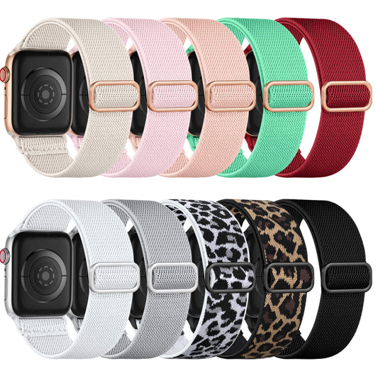 Maledan 10 Pack Elastic Nylon Strap Compatible with Apple Watch SE Strap 40mm 41mm 38mm 42mm Women Men - Stretchy Nylon Sport Loop Band for iWatch