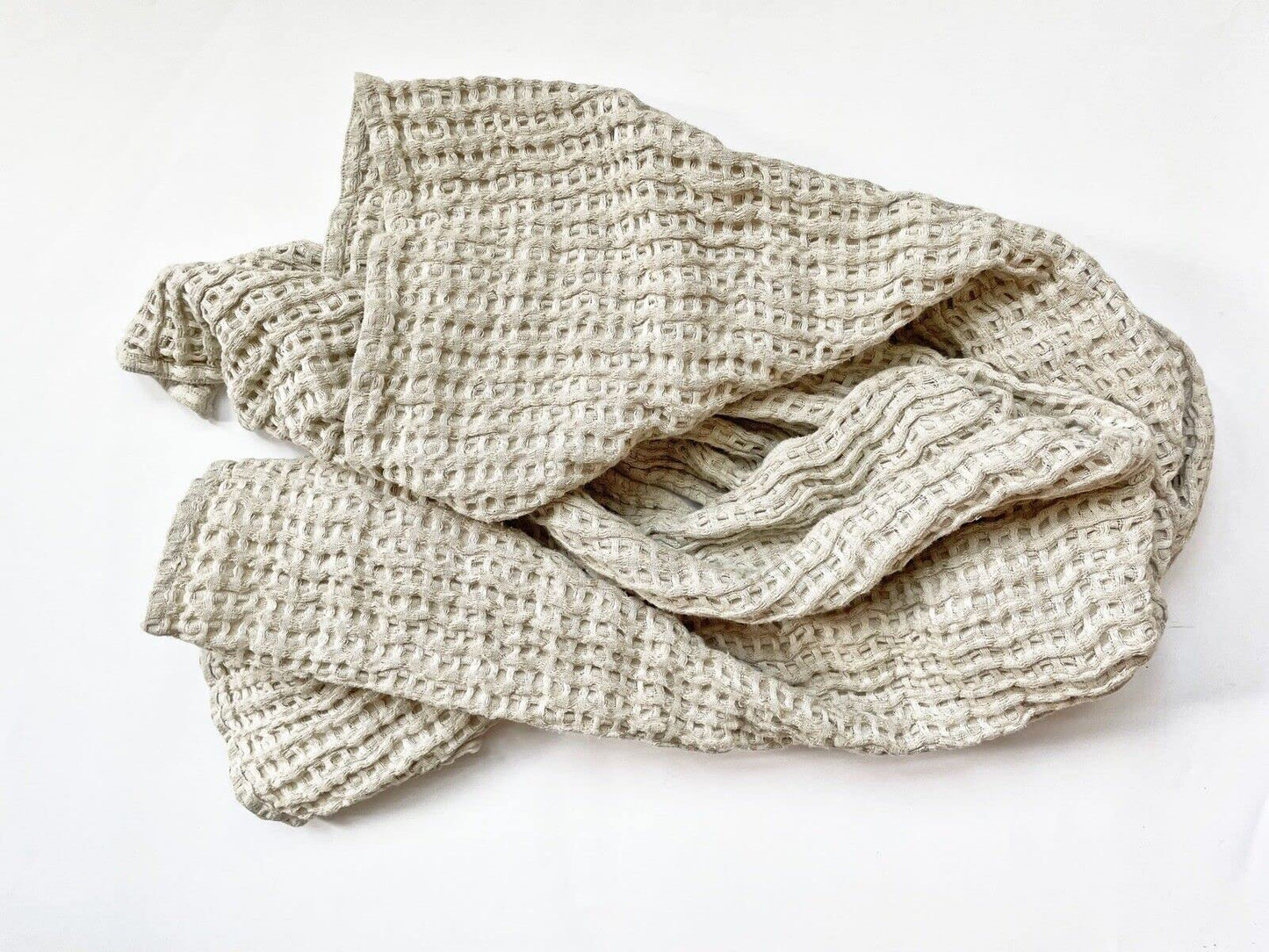 JOWOLLINA Waffle pique shower towel, bath towel, hair towel, half-linen, stonewashed natural (65 x 90 cm)