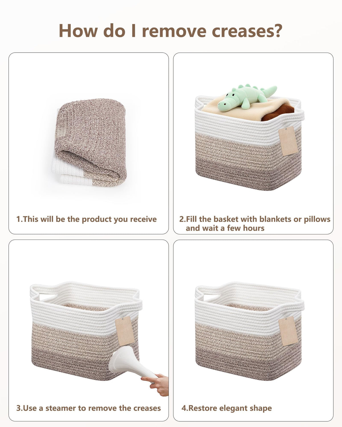 JOJOSEE Small Cotton Rope Woven Storage Basket for Shelves, Brown
