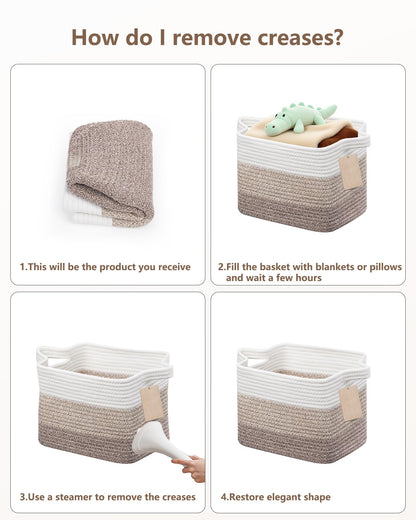 JOJOSEE Small Cotton Rope Woven Storage Basket for Shelves, Brown