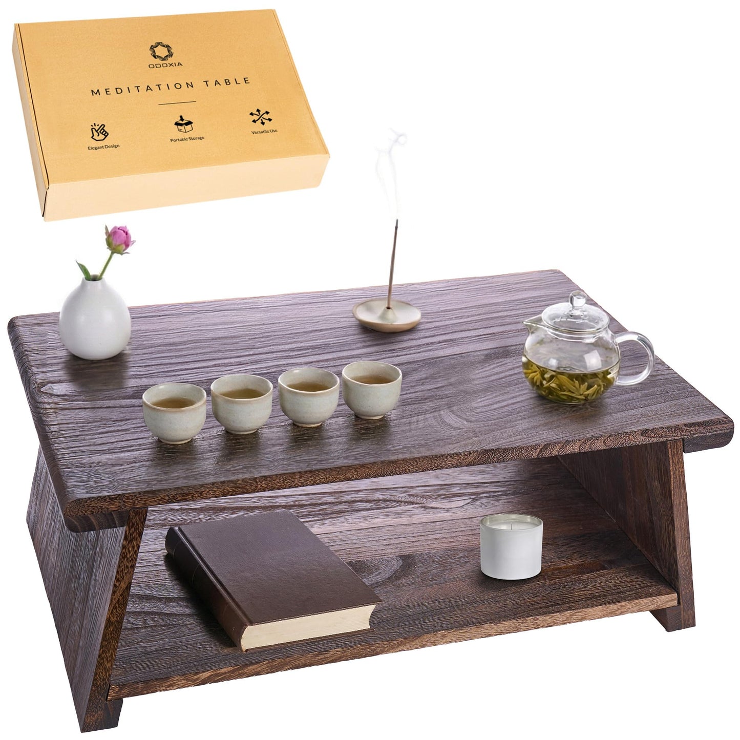 Floor Table for Tea Rituals | Altar Table for Meditation, Mindfulness & More | Low Japanese Floor Platform Chabudai Style | For Sitting On The Floor