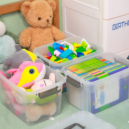 Citylife 4 Packs 8L Storage Boxes with Lids Clear Plastic Box with Handle Stackable Storage Boxes with Lids, 31 * 22.5 * 19.5cm