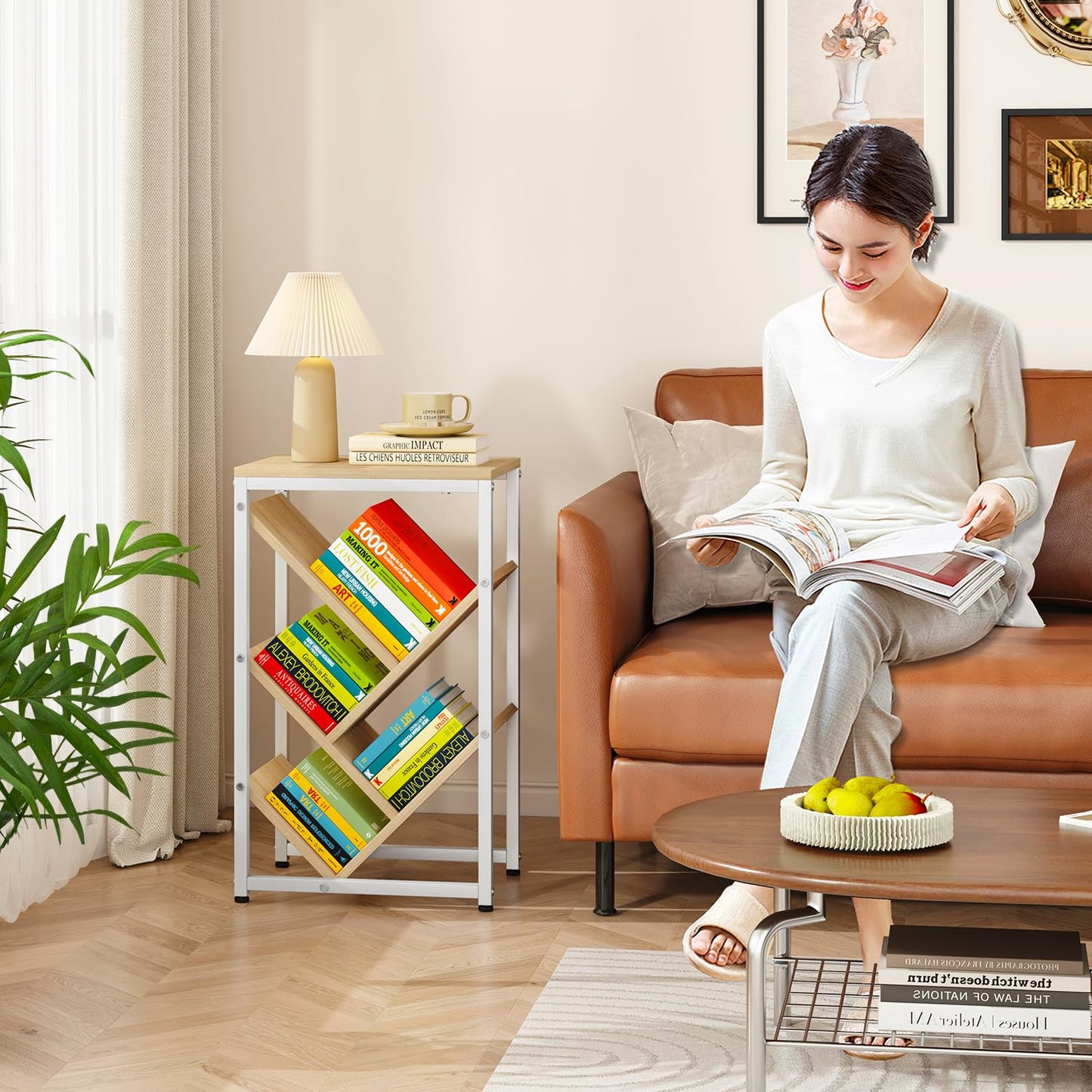 IBUYKE 5 Tier Tree Bookshelf,Small Desktop Bookshelf,Natural TBC003N