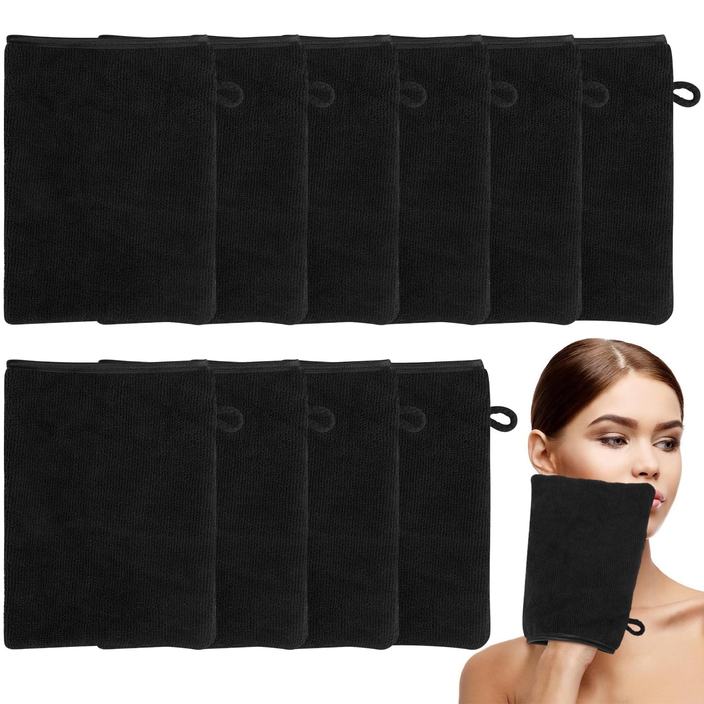 Qichan 10 Pcs Facial Mitts, 15 x 21cm Soft Bamboo Fiber Wash Mitts Body and Face, Reusable Makeup Remover Gloves