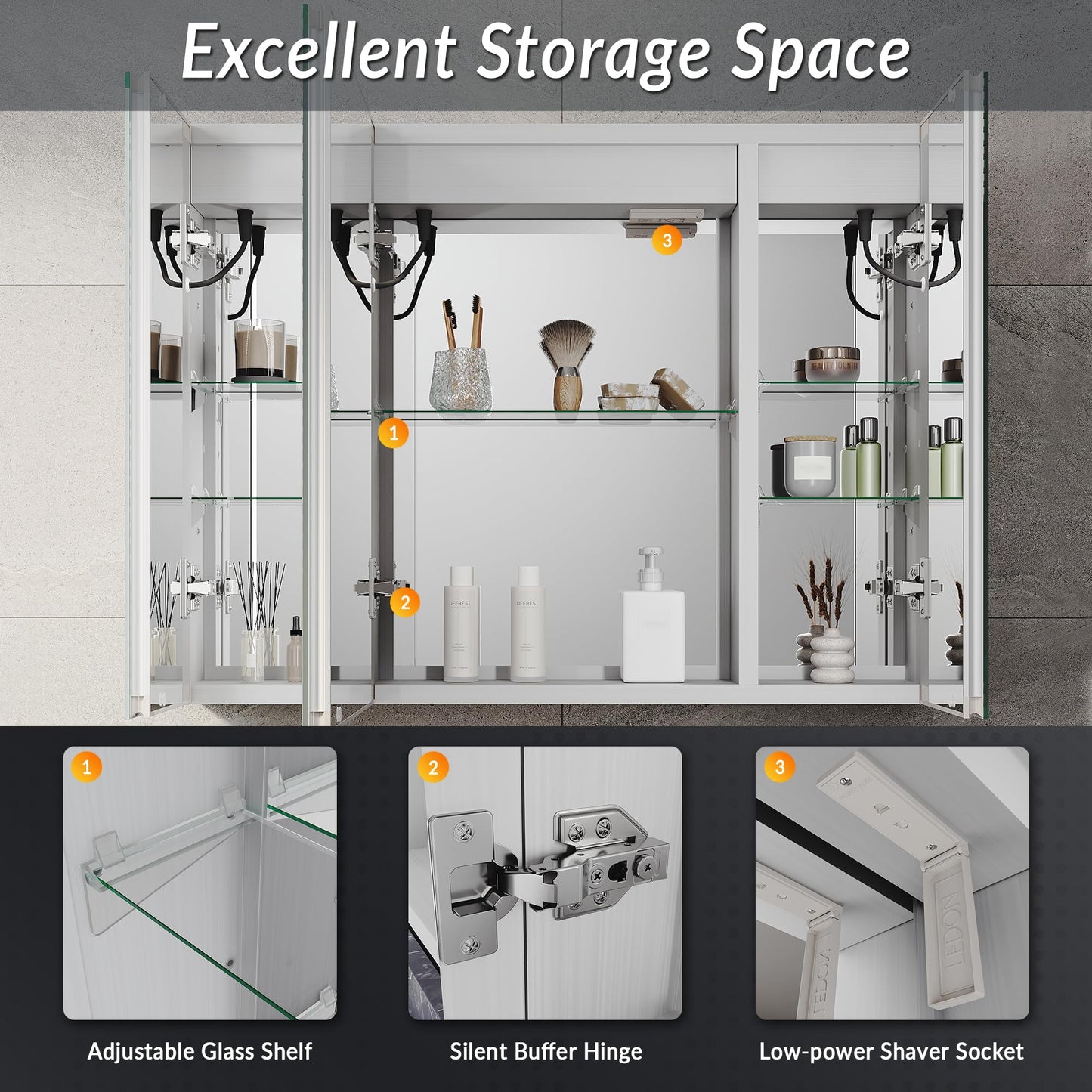 ELEGANT LED Bathroom Mirror Cabinet with 3 Colors & Bluetooth, 800x600mm