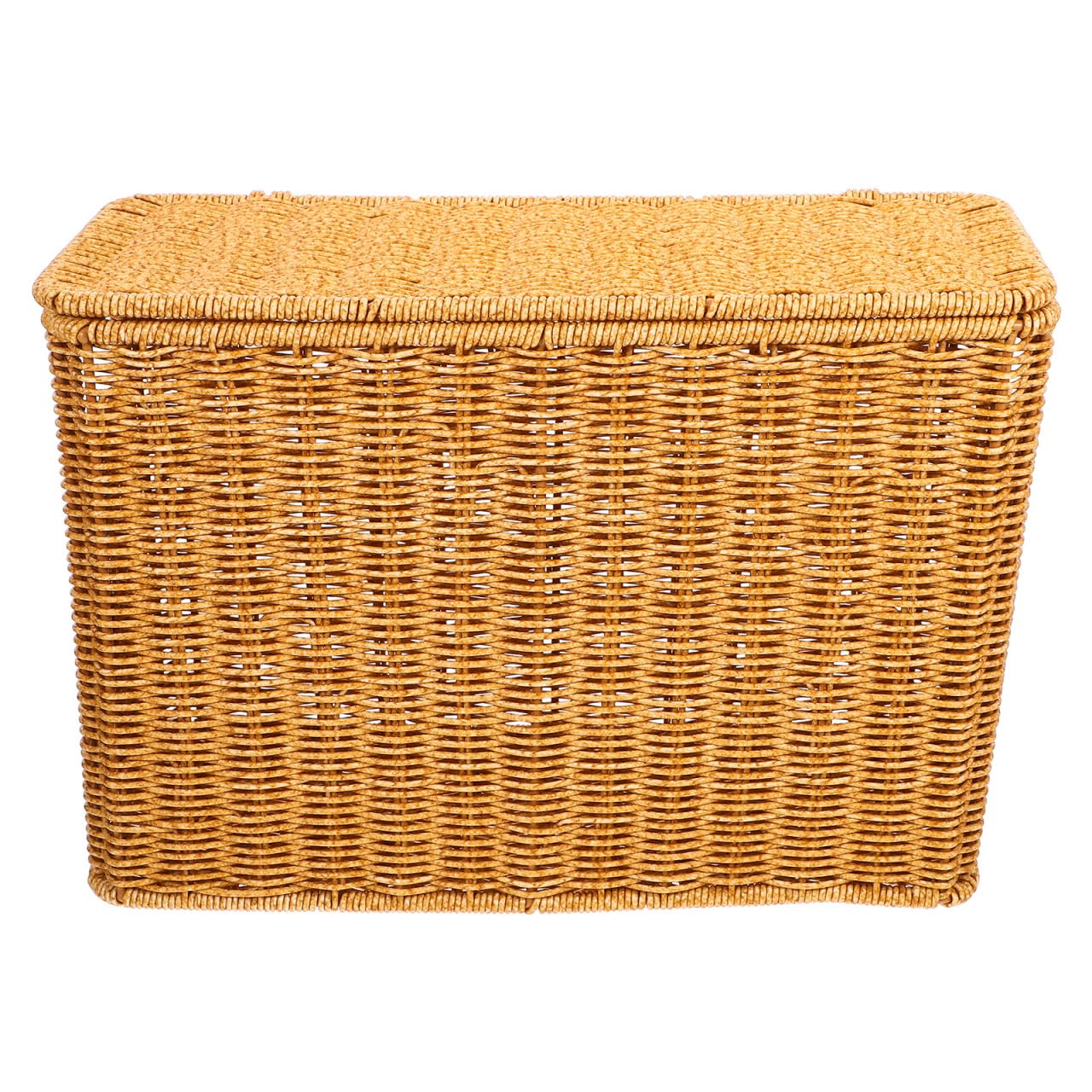 MAGICLULU Narrow Woven Storage Basket with Lid and Handle Portable Organizer for Magazines Toys and Sundries Lightweight Decorative Container
