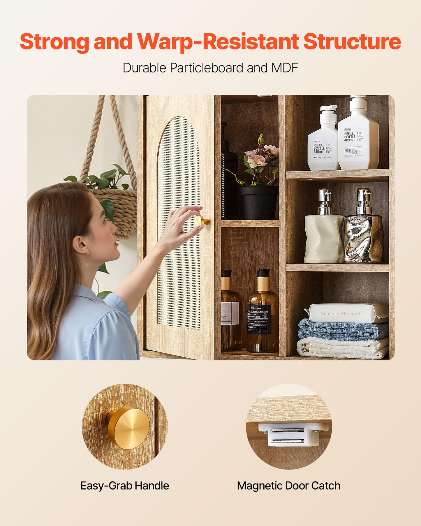 VEVOR Bathroom Wall Cabinet, Door and Adjustable Shelf with 5 Height Levels, Over the Toilet Storage Medicine Cabinet Wall Mounted