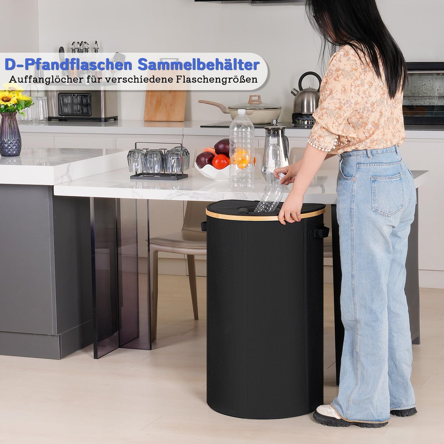 efluky Deposit Bottles Collection Container with Lid, Large Deposit Bottles Storage with Two Carry Bags, Black Container Empty & Waste Glass Storage