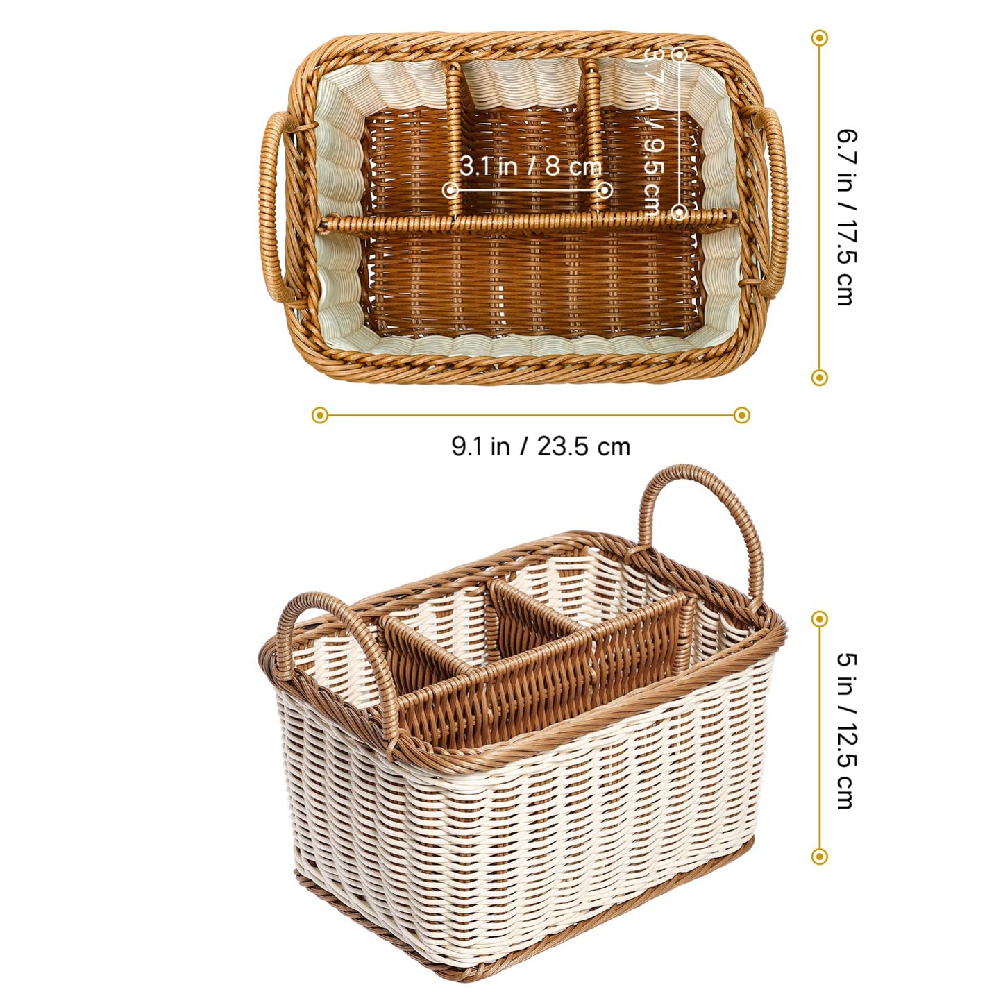 HEMOTON Storage Basket Woven White and Brown Mixed Featuring Handle for Easy Carrying As Kitchen Storage Container Divided Sections for Organizing