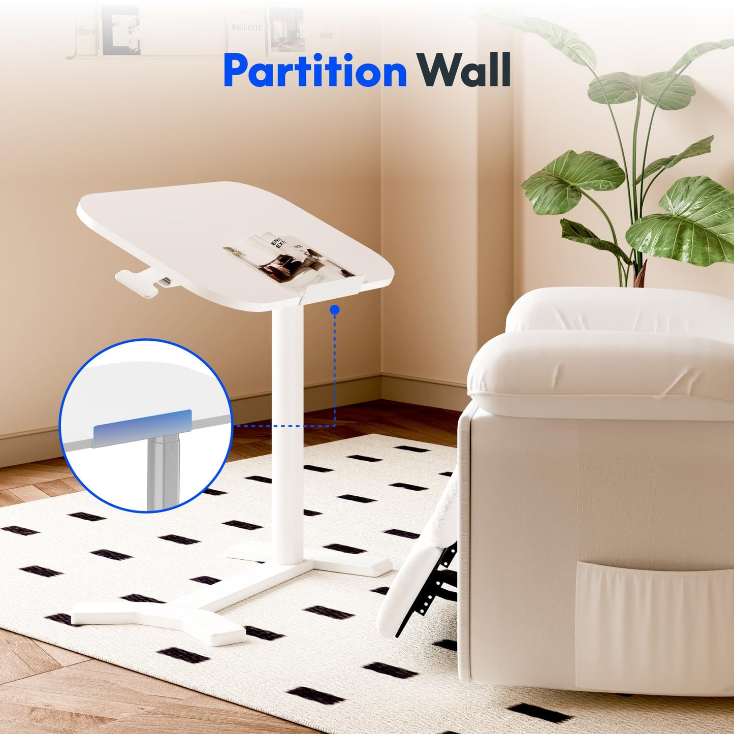 FLEXISPOT Overbed Table with Wheels, Adjustable Height Bedside Table, Rolling Laptop Desk for Bed Sofa, Small Standing Desk 60 x 40 cm