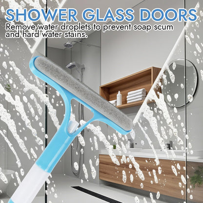 Shower Screen Wiper with Spray, 3 in 1 Window Glass Screen Cleaner Brush, Window Cleaning Kit, for Bathroom, Mirror and Car Glass blue