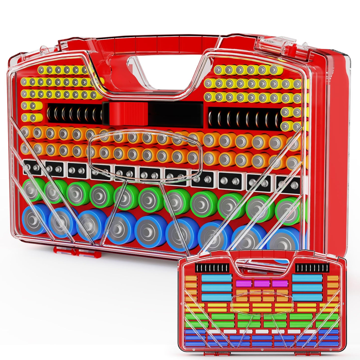 Battery Organizer Storage Case, Battery Storage Holder Organizer Box with Tester - 285 Batteries Double-Sided Variety Pack, Holds AA AAA 4A C D Cell