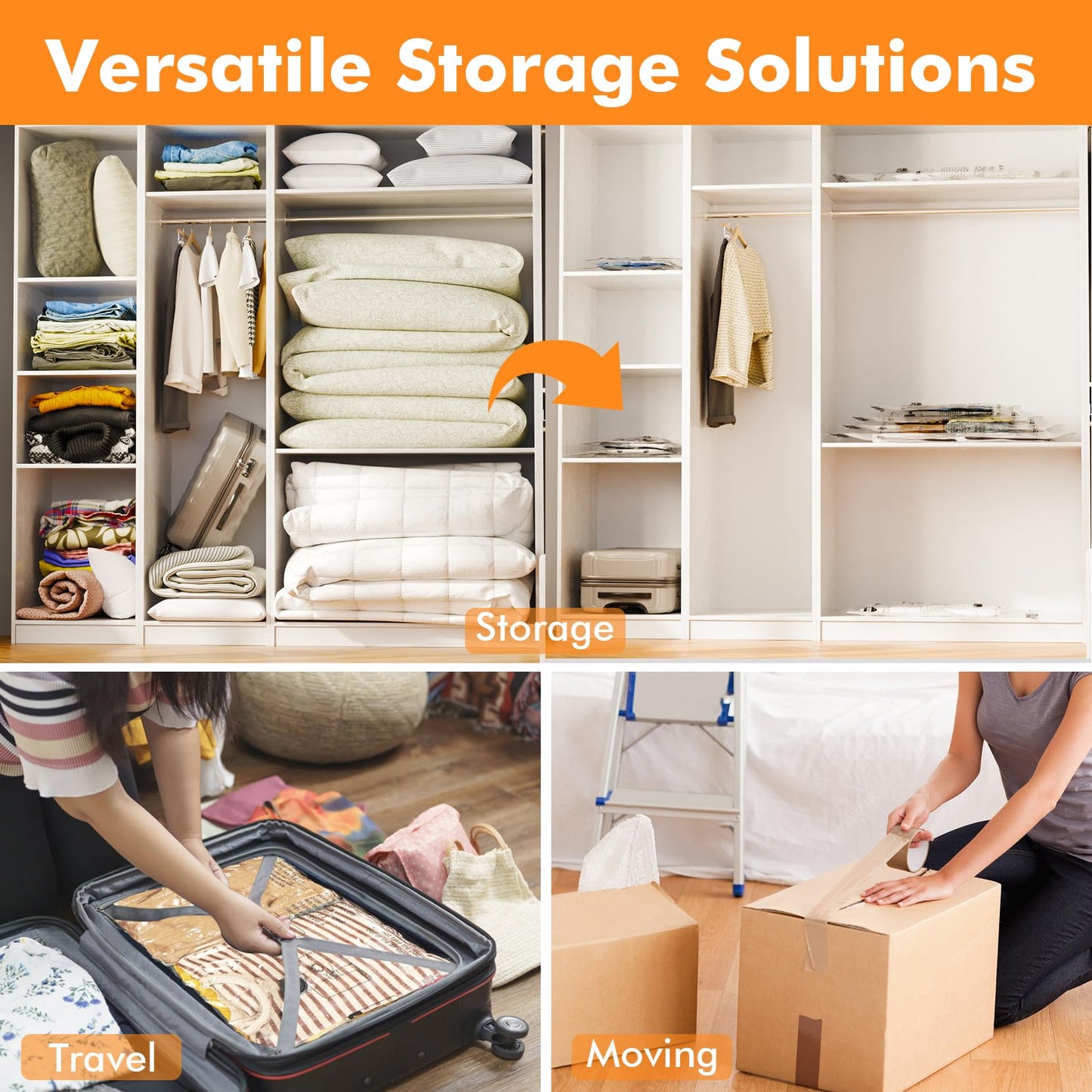 6 Large Vacuum Storage Bags,Space Saver Sealer Compression Bags for Blankets, Comforters, Pillows, Clothes Storage