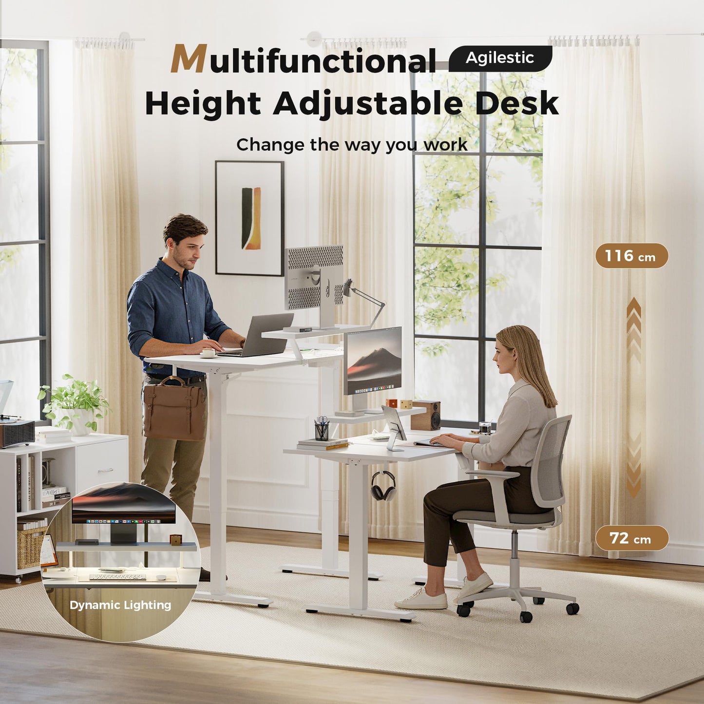 Agilestic Electric Standing Desk, Led & Plug, Movable Monitorstand, 160x60