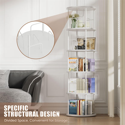 OCTORO 5 Tier Rotating Bookshelf, 360° Corner Bookshelf Tower, Round Revolving Bookcase with Adjustable Levels, Spinning Book Shelf for Home Office