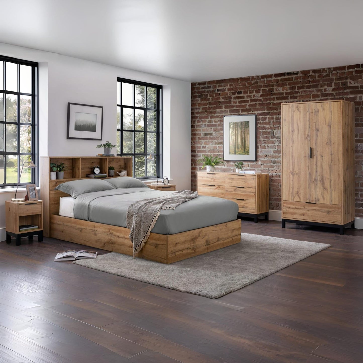 Julian Bowen Bali Bedside Table, 2 Drawer, Oak Effect - H57.5 x W45 x D40cm