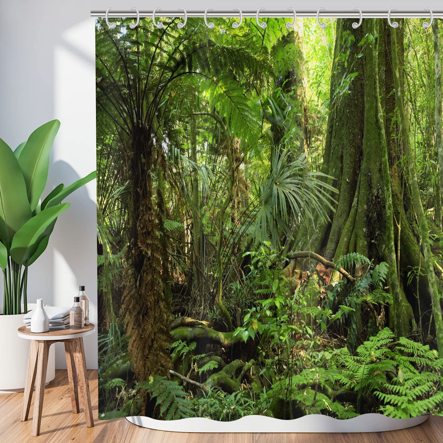 Forest Shower Curtain 180x220, Hnmdmyi Tropical Jungle Rainforest Green Tree Plant Nature Landscape Scenery Bathroom Curtains with Hooks Waterproof