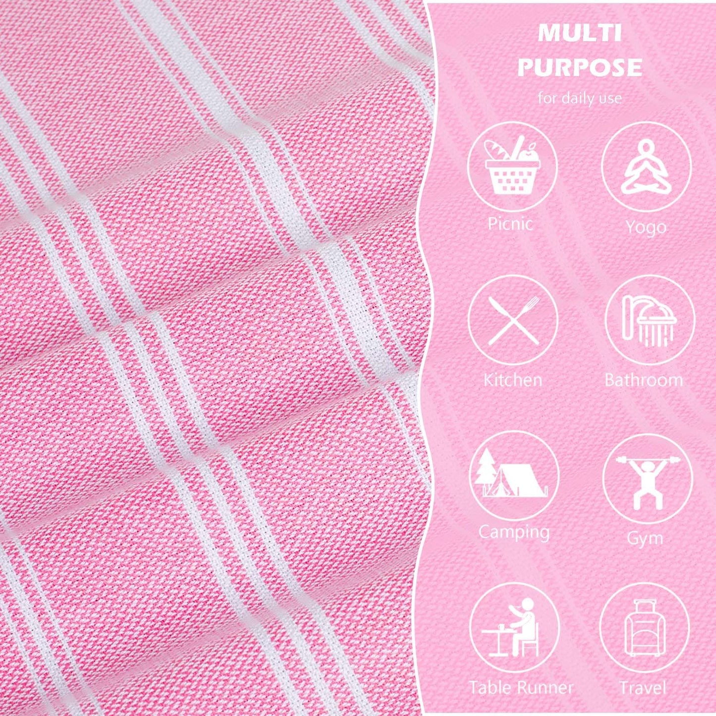 Ouxiaobai Hand Towels for Bathroom - Pack of 2 Turkish Hand Towels Set, Thin Decorative Tea Towel, 20 * 30 Inch Kitchen Cloth with Tassel (Pink)