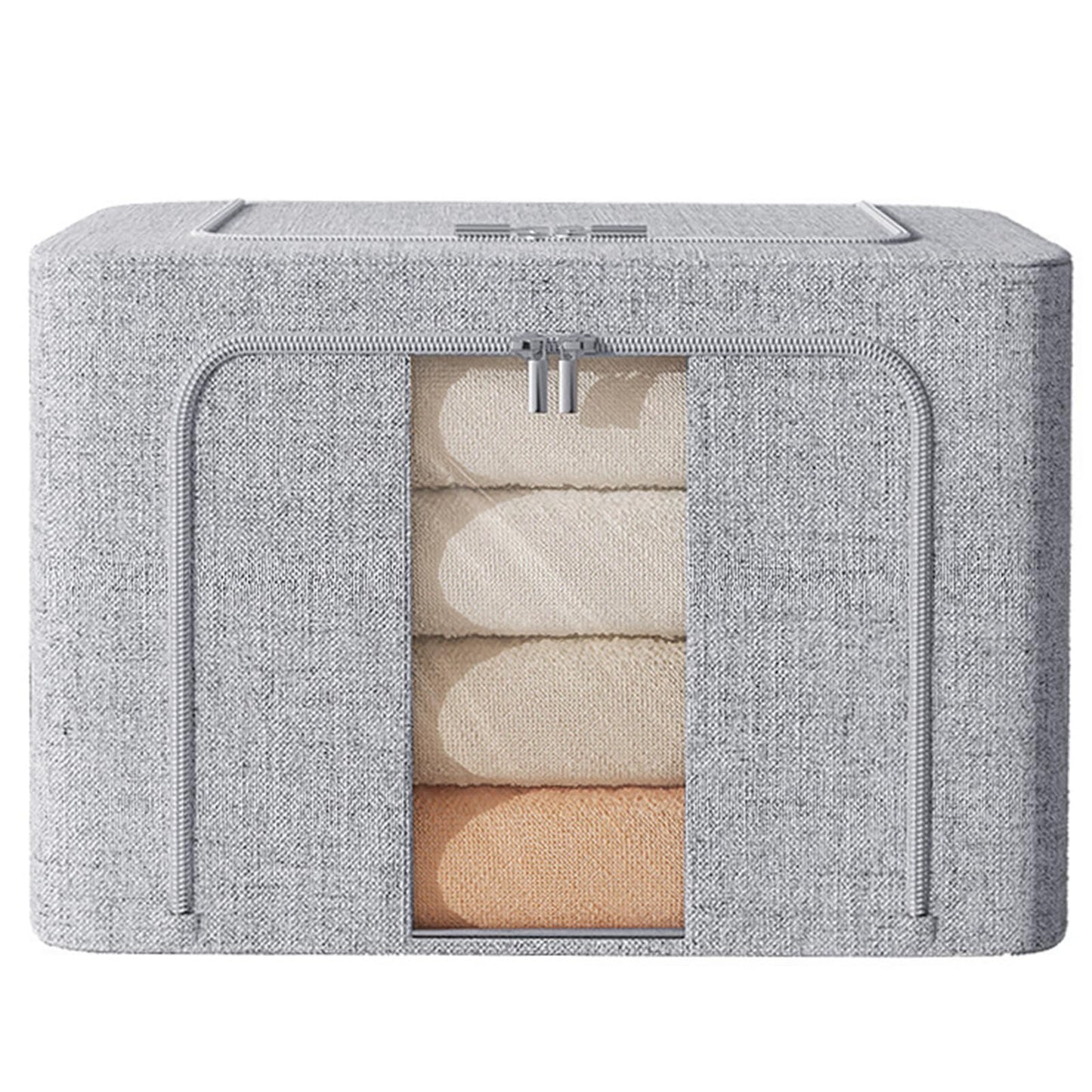 FYTXSZ Clothes Storage Boxes 66L with Metal Frame, Foldable Fabric Storage Bins with Lid and Clear Window