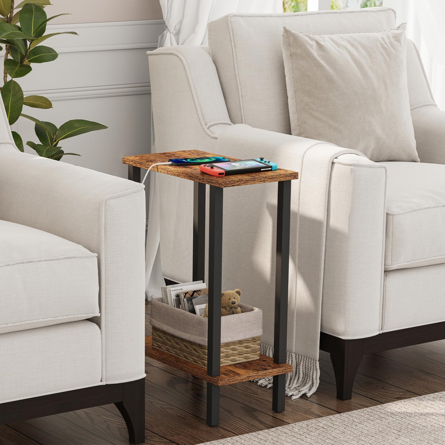 TUTOTAK Small Side Table, Narrow End Table, Skinny Sofa Table, Slim Nightstand, Living Room, Bed Room, Brown TB01BB062EU
