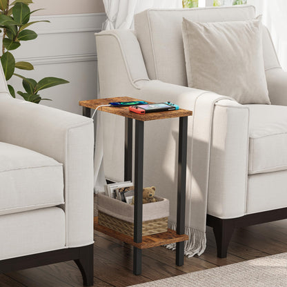 TUTOTAK Small Side Table, Narrow End Table, Set of 2, Skinny Sofa Table, Slim Nightstand, Living Room, Bed Room, Brown TB01BB0622EU