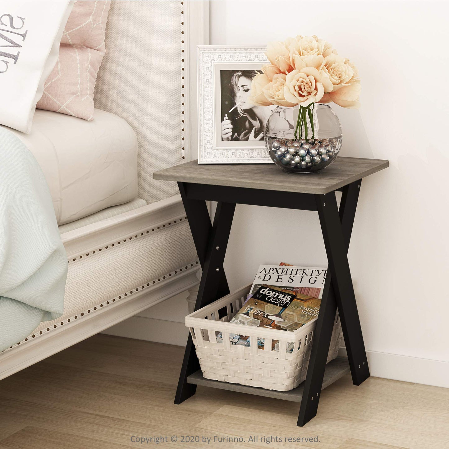 Furinno MODERN SIMPLISTIC Side Table, End Table with X-Legs, Criss-Crossed Night Stand, Bedside Table with Open Shelf, for Living Room, Bedroom