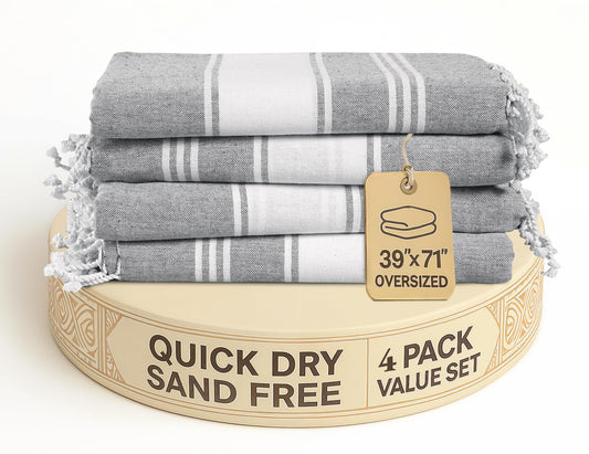 LANE LINEN Oversized Beach Towels ? 4 Pack, Cotton Rich & Quick Dry, Lightweight Sandproof Pool Towels for Adults, Pre-Washed & Absorbent, Alloy Gray