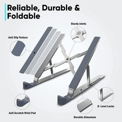 TechShak Adjustable Laptop Riser for Desk - Aluminum Ergonomic Computer Stand for Home Office, Ventilated Macbook Stand & Holder for Lenovo, Dell, HP