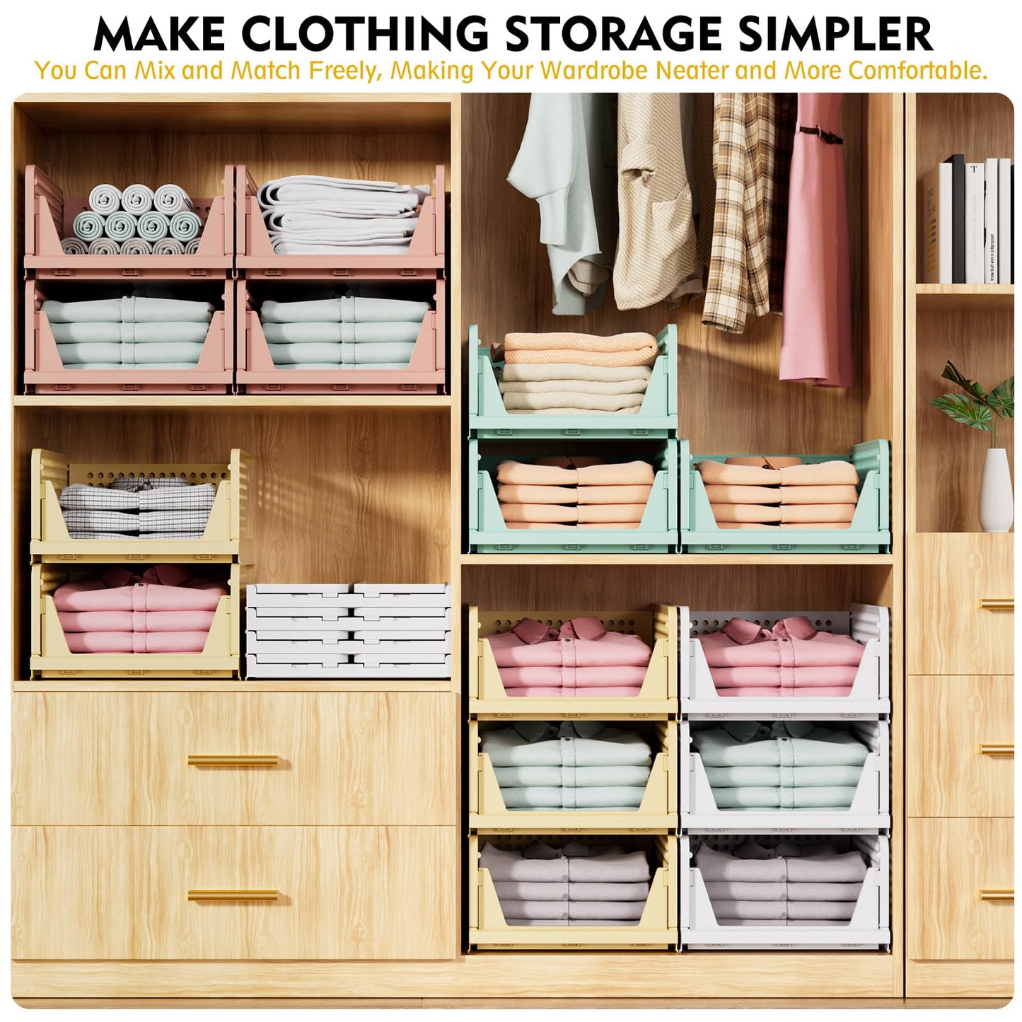 SNSLXH 𝟴𝗣𝗰𝘀 Folding Stackable Closet Storage,Space-Saving Wardrobe