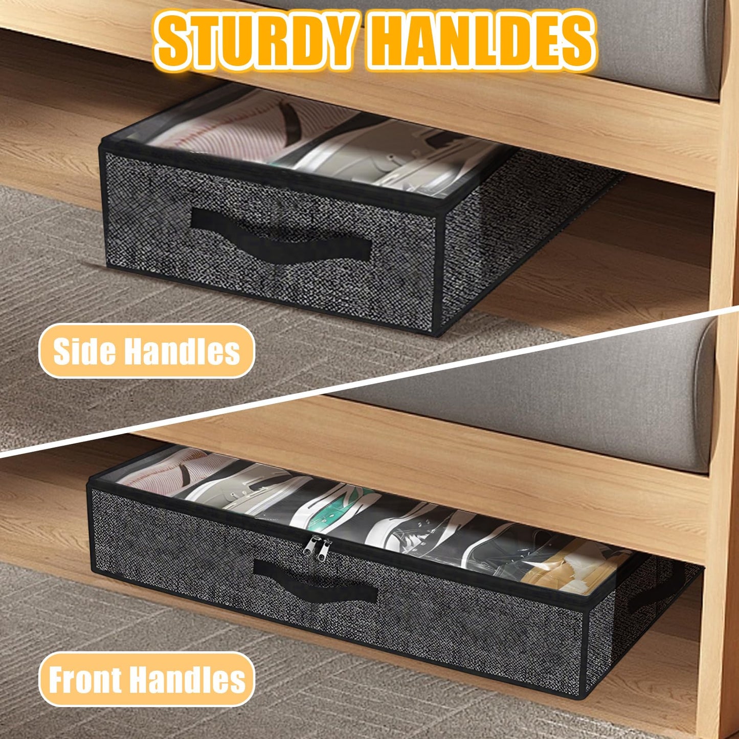 APACALI Under Bed Shoe Storage Set of 3, Fits 36 Pairs Total, Under Bed Shoe Storage Oorganiser with Lid & Handles