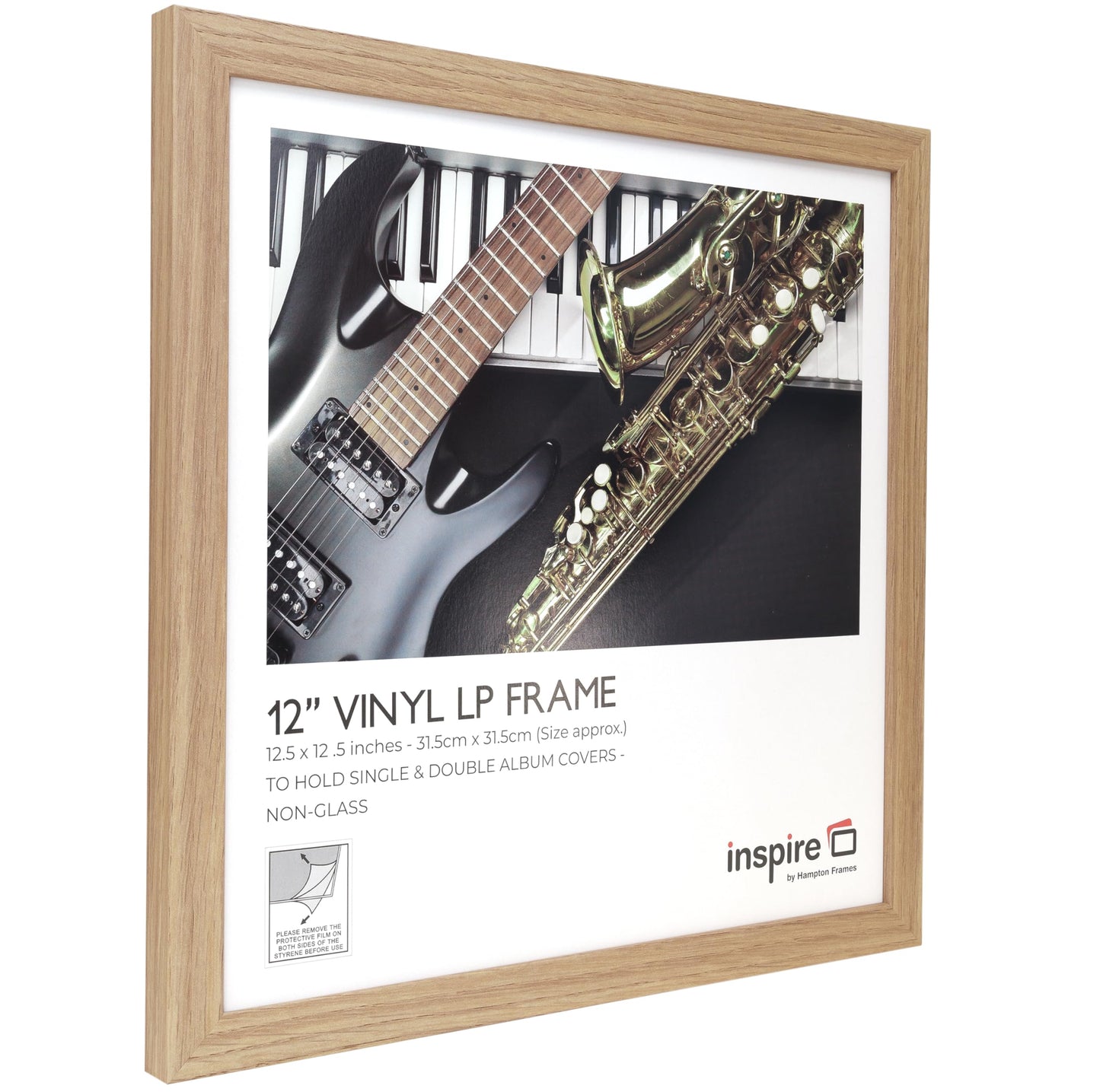 Hampton Frames | LP Album Display Frame SORLPNGX-1PK | 31.5x31.5cm, Oak Effect, MDF, Acrylic Front | Wall Mount, Drop-In Back, Hanging Loops