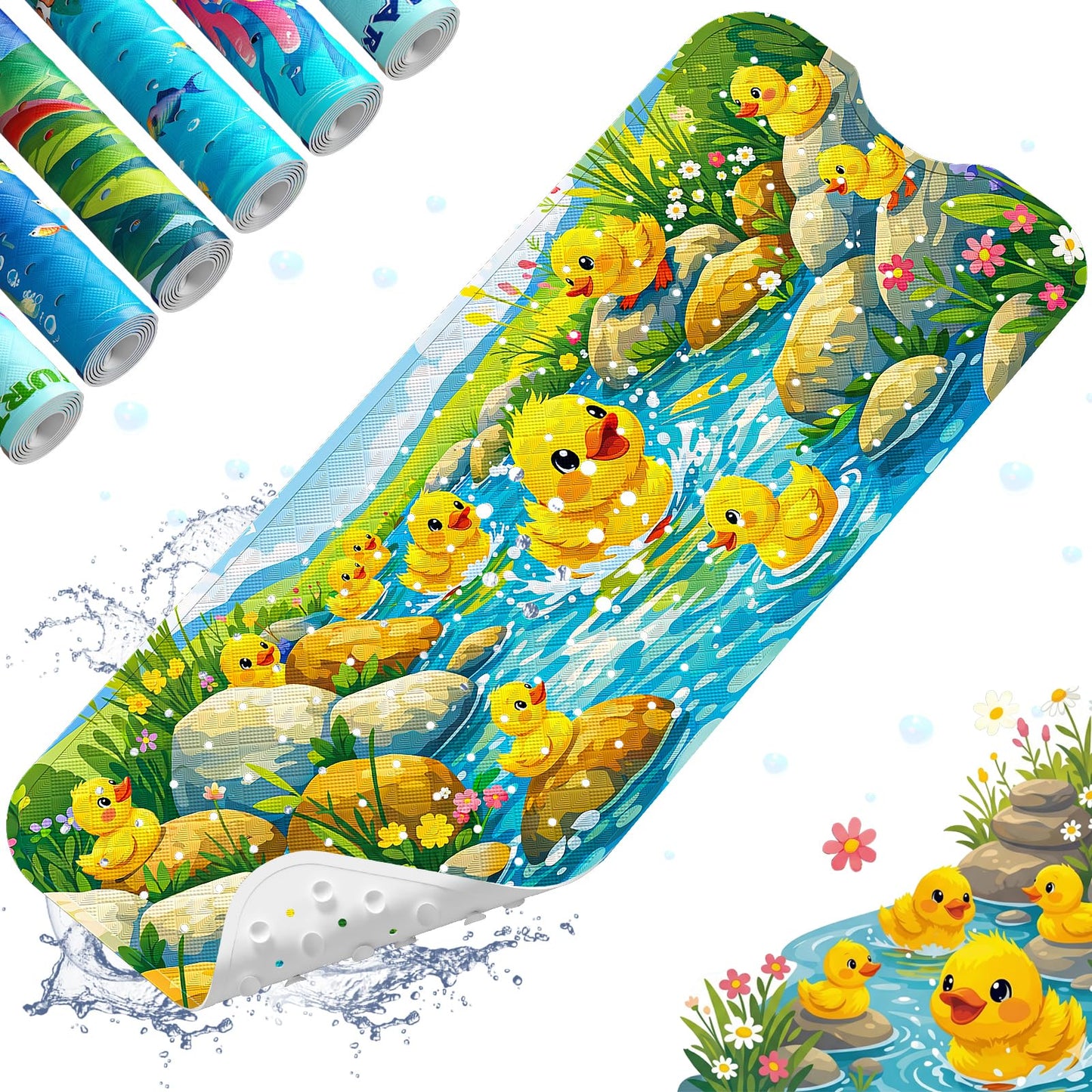XIYUNTE Baby Bath Mats Non Slip Anti Mould, Cartoon Kids Bath Mat Non Slip, 100x40cm Extra Large Baby Shower Bath Mat with Suction Cups & Drain Holes