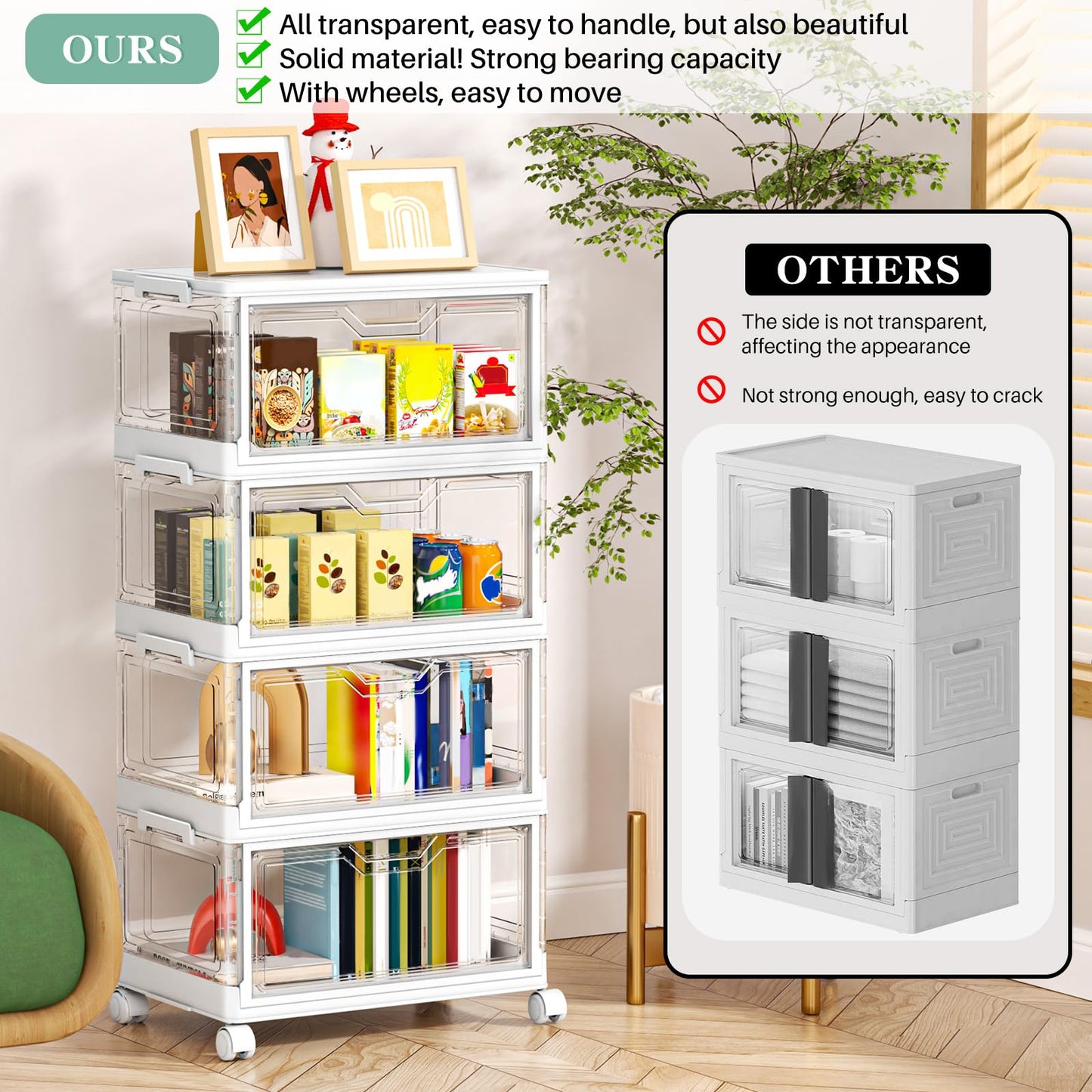 StowBin Storage Boxes with Lid,Plastic Storage Bins with 1 Lid,23L*4 Tier