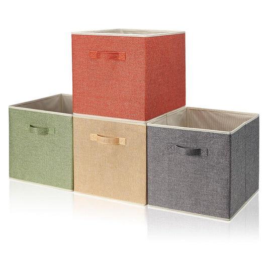 BrillantJo Storage Box for cube, Set of 4 Organiser Basket Bin Drawers Containers with Handles for Storage Cube Unit, 33L x 38W x 33H cm Rainbow color