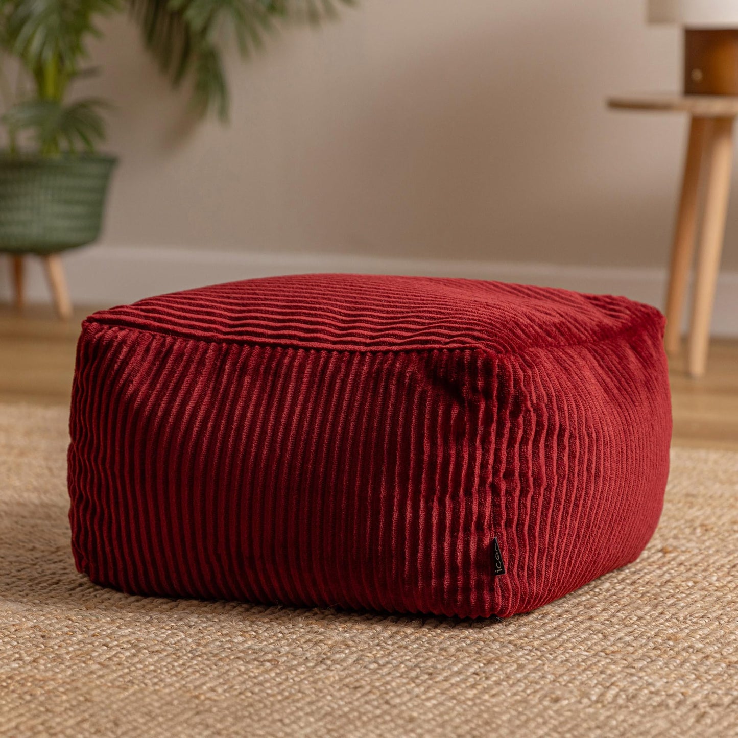 icon Amara Small Cord Bean Bag Footstool with Filling Included, Burgundy