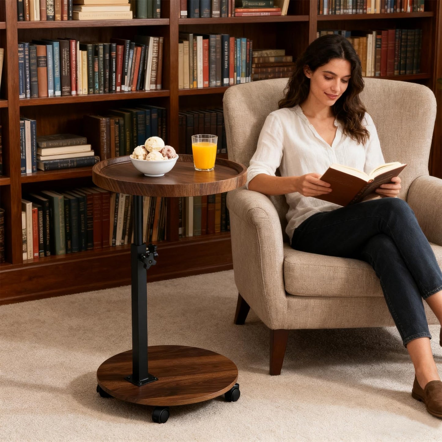 Kiss Me Living Room Side Table, Round End Table, Adjustable Coffee Table