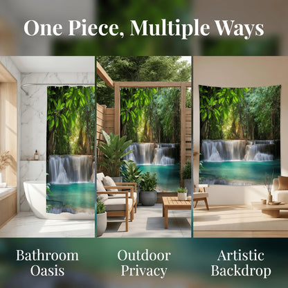 goodbath Garden Shower Curtain Outdoor Waterfalls, 3D Nature Scenery Landscape Forest Trees Bath Curtains for Bathroom Fence Wall, 180 x 180 cm